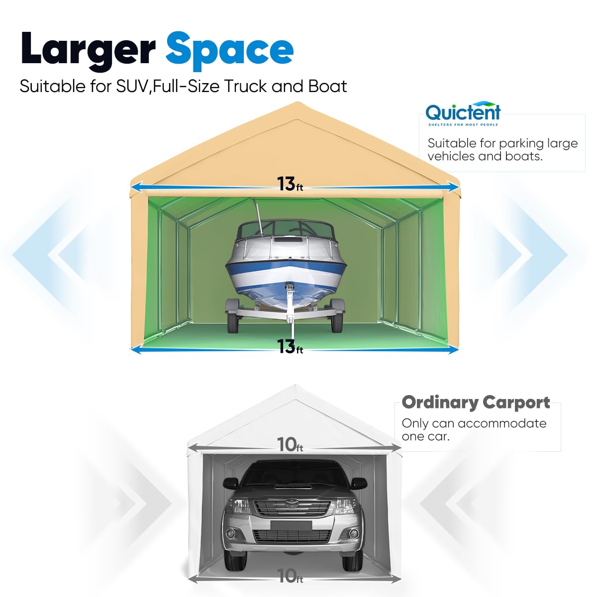 Quictent 13'X20' Heavy Duty Carport Galvanized Car Canopy Garage Outdoor Boat Shelter with Reinforced Frame - Beige - WoodArtSupply