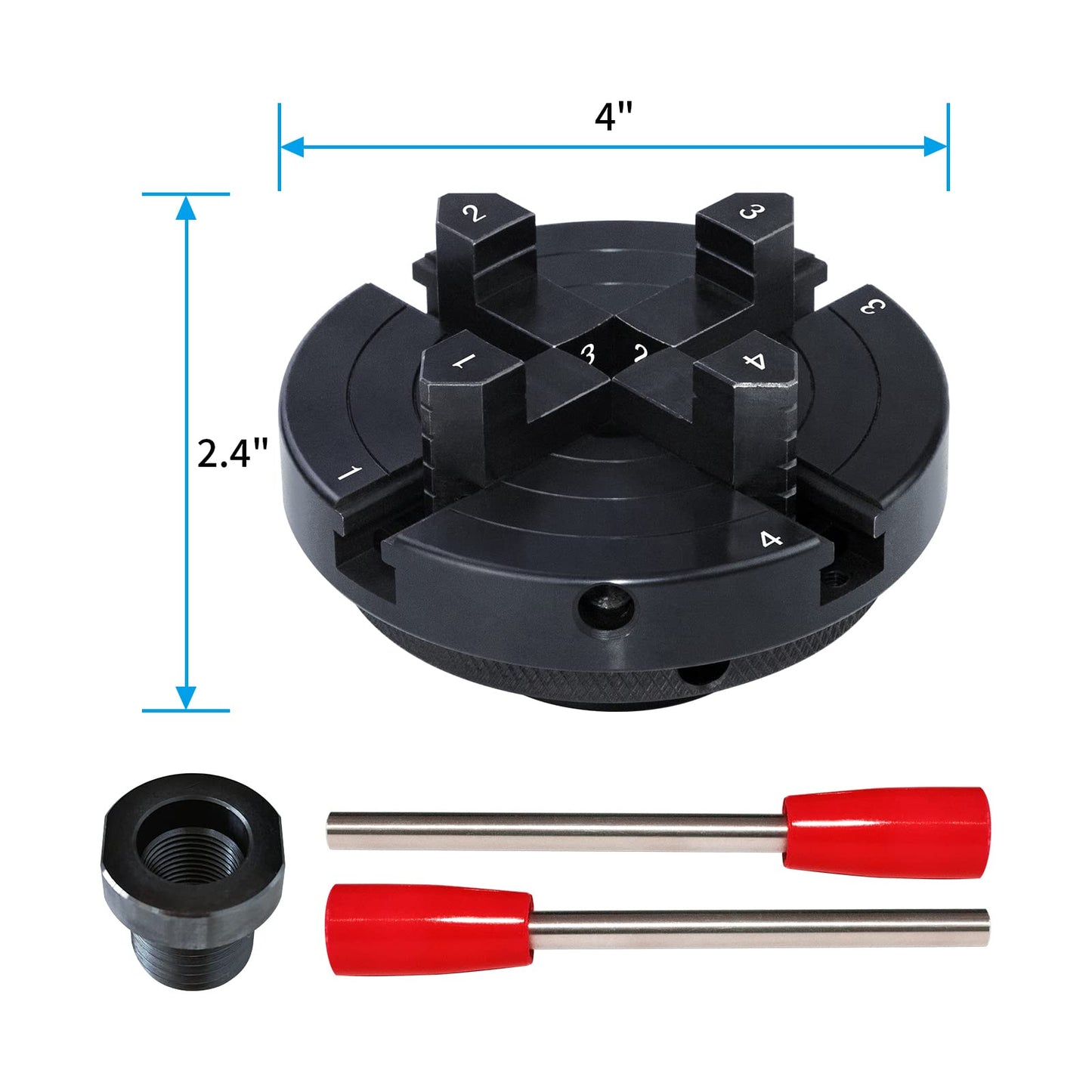 DEEFIINE 4 Inch Wood Lathe Chuck Set 1" x 8 tpi & 3/4"x16TPI Adapter, Self Centering 4 Jaw Wood Turning Chuck