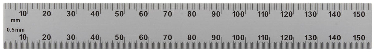Mitutoyo 182-107, Steel Rule, 6"/150mm ( 1/10, 1/100", 1mm, 0.5mm), 3/64" Thick X 3/4" Wide, Satin Chrome Finish Tempered Stainless Steel Mitutoyo