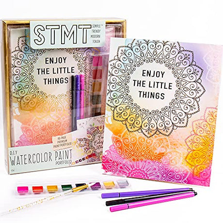 STMT D.I.Y. Watercolor Paint Portfolio by Horizon Group USA, Create Watercolor Art with Premium Paints & Fine-Tip Markers, Includes Watercolor Paint STMT