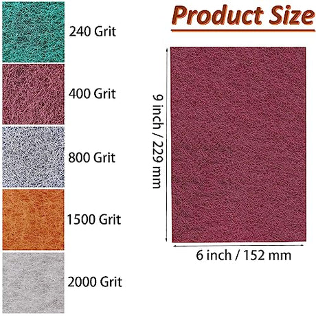 Tonmp 15 Pack 6 x 9 Inch Hand Pads Coarse Medium Fine Superfine 5 Different Specifications Assortment General Purpose Scouring Pad Ideal for Garden Tonmp