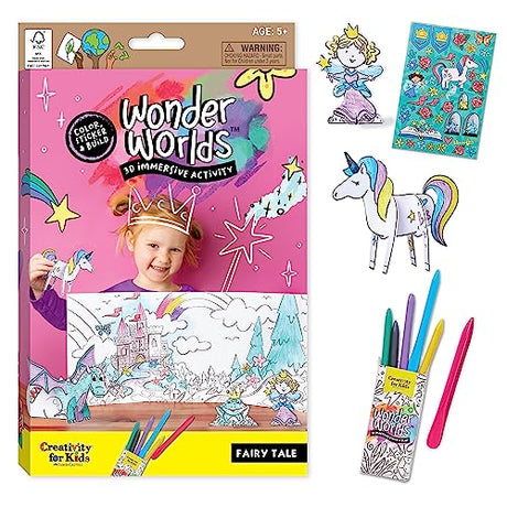 Creativity for Kids Wonder Worlds 3D Coloring Book: Fairy Tale - Unicorn and Princess Kids Coloring Art Set, Boys and Girls Gifts Ages 5-8+ Creativity for Kids