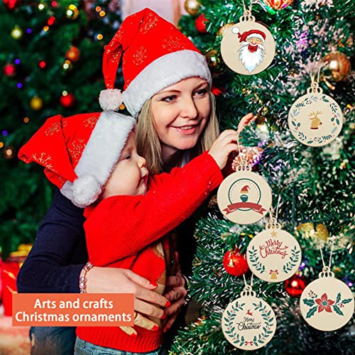LEBERY 50Pcs Wooden Christmas Ornaments Unfinished Natural Wood Slices Predrilled Wooden Christmas Cutouts for Crafts to Paint DIY Centerpieces LEBERY