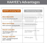KAAYEE Premium Drawing Draft Table - Height Adjustable Draft Drawing Desk,Up to 72°Tiltable Glass top w/Stool and Drawers for Reading, Writing Art KAAYEE