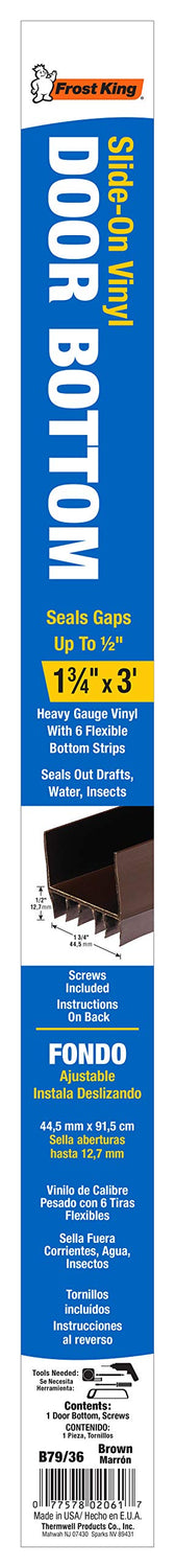 Frost King B79/36H Vinyl Slide-On Door Bottom for Metal and Wood Doors, 1-3/4 x 36", Brown Frost King