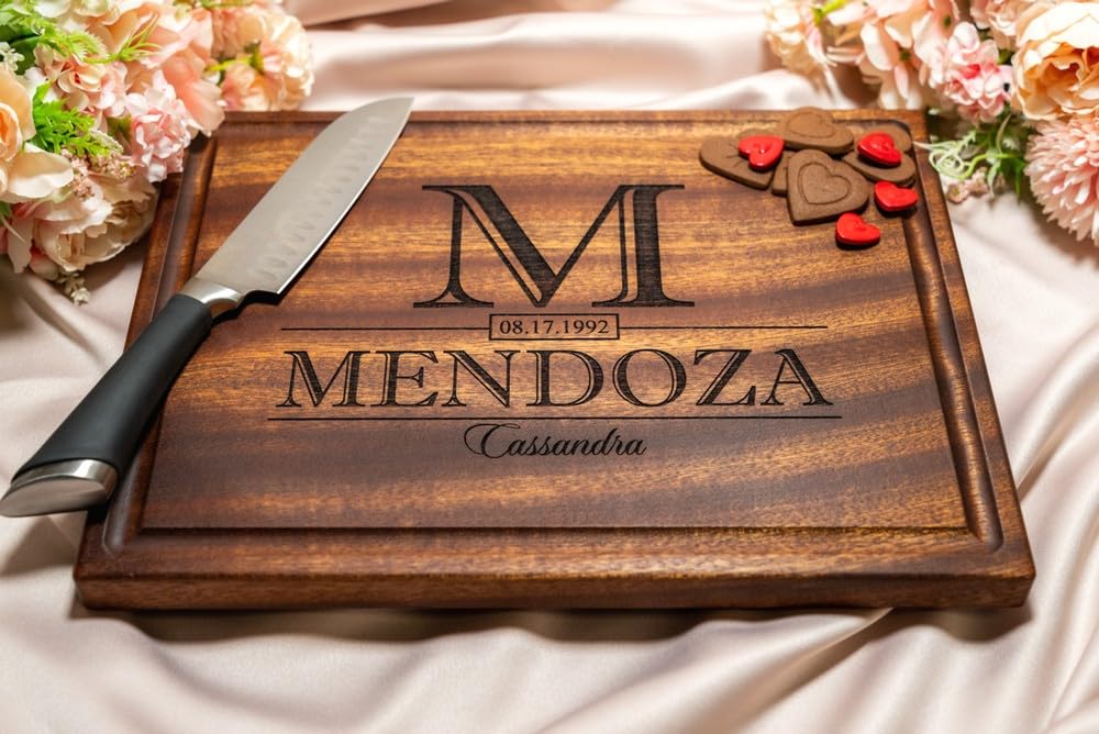 Personalized Cutting Board, Custom Wedding, Anniversary or Housewarming Gift Idea, Wood Engraved Charcuterie, for Couples, Family and Clients Classic Wedding Gift Boutique