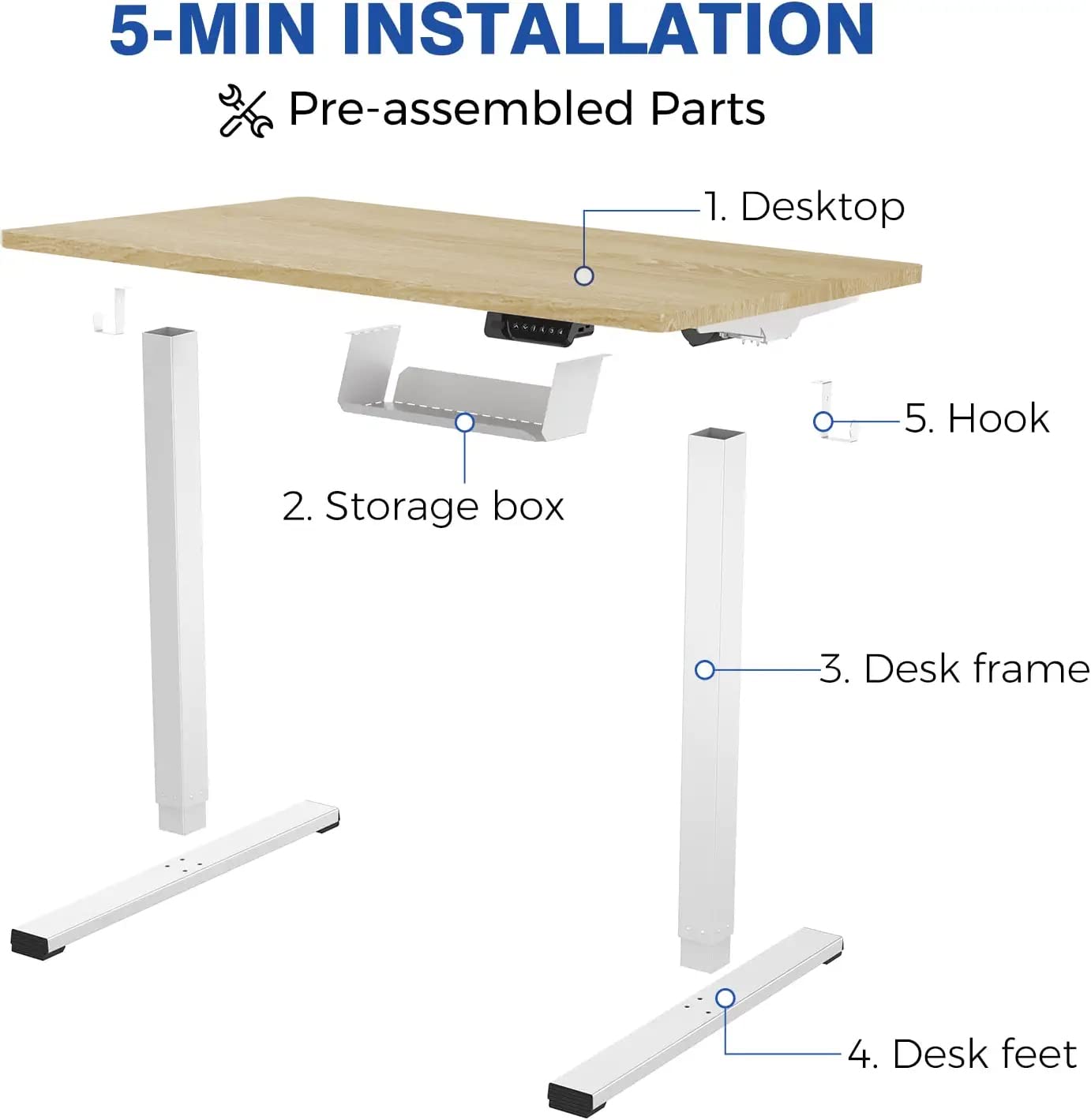 FLEXISPOT Standing Desk Quick Assembly Electric Adjustable with 48 x 24 Inches Whole-Piece Desktop Ergonomic Memory Controller Stand Up Desk(White