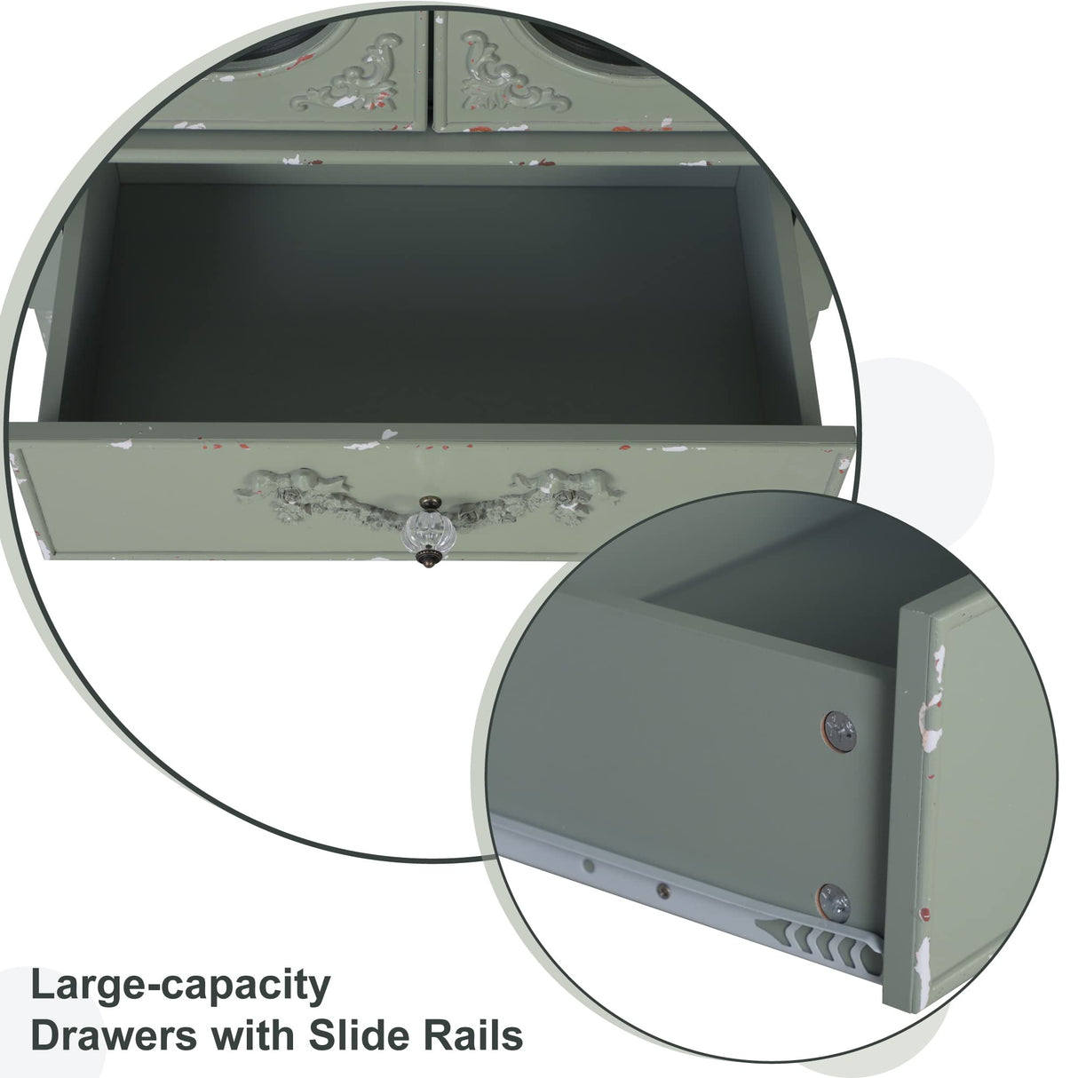 MAISON ARTS 42" H Accent Cabinet with 2 Glass Doors, Distressed Storage Cabinet Farmhouse Kitchen Buffet Cabinet Entryway Living Room Cabinet MAISON ARTS