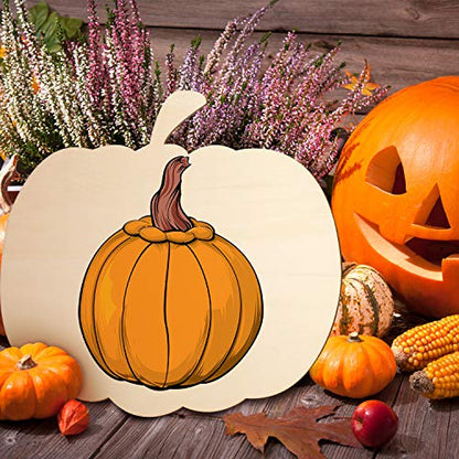 Large Size Wooden Pumpkin Cutout Unfinished Wood Craft Cutout Blank Pumpkin Shape Cutout for Halloween Thanksgiving Party DIY Decoration, 11 x x10