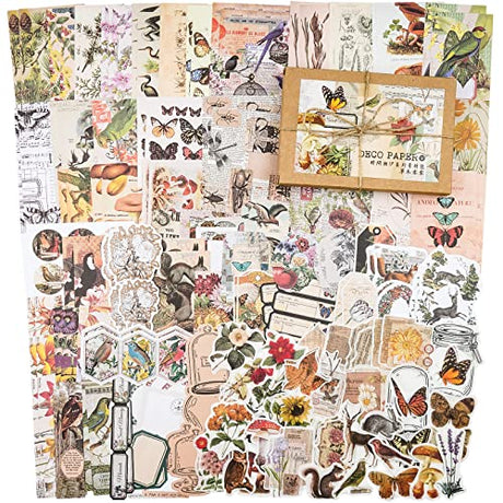 Knaid 200 Pieces Vintage Ephemera Pack Decoupage Paper Junk Journal Kit Scrapbook Planner Sticker Supplies for Art Journaling Bullet Journals Collage Knaid
