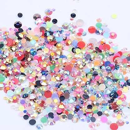 Mixed 1000pcs 2-6mm Mix Color AB Resin Nail Rhinestones 3D Non Hotfix Glitter Round Flatback Nail Stones Strass Gems Diamonds DIY Nail Art Decoration - WoodArtSupply