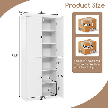 Giantex 4 Door Kitchen Pantry, 72.5” Tall Buffet Cabinet, Freestanding Modern Storage Cabinet Organizer w/ 6-Tier Shelves, 2 Adjustable Shelves,