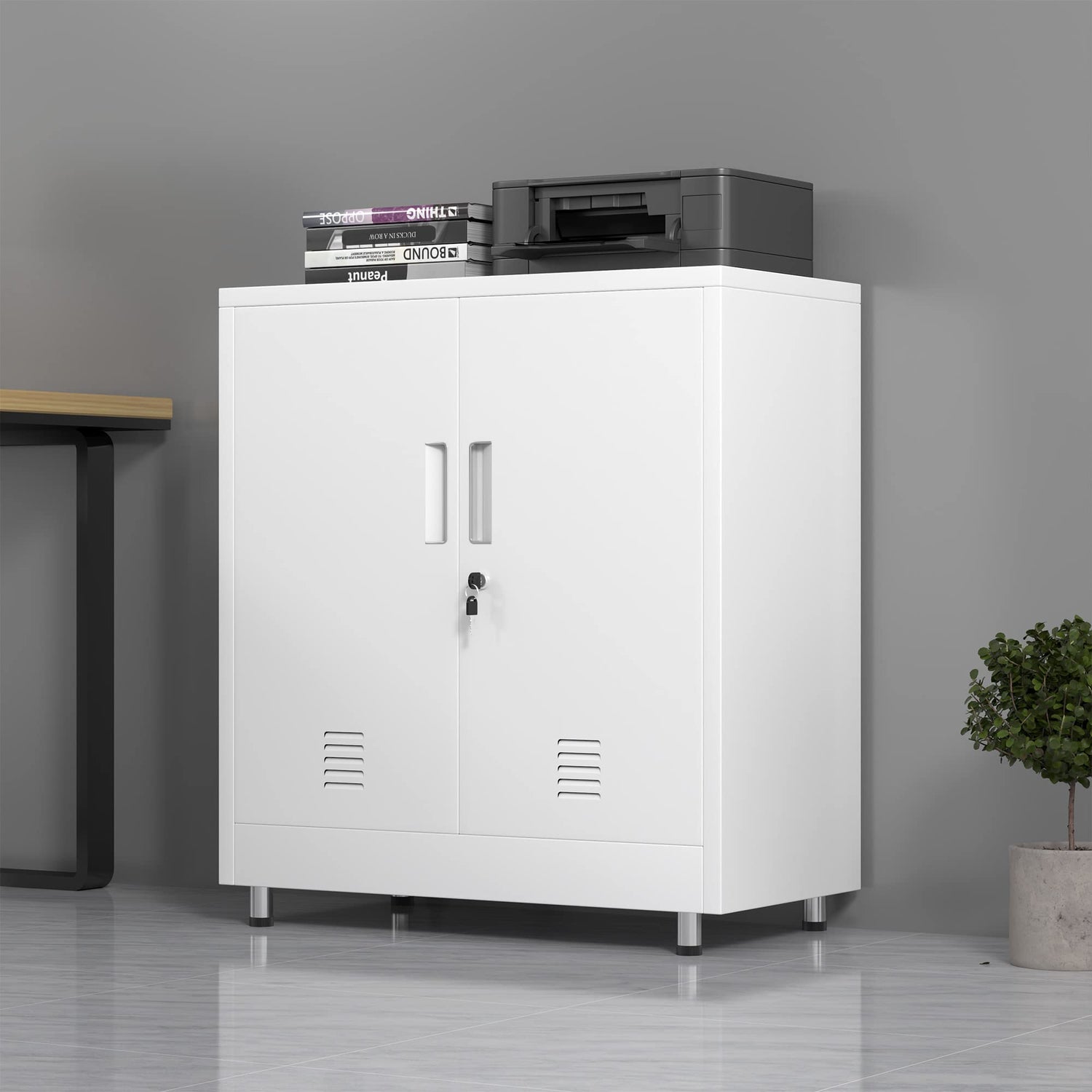 JINGUR Metal Storage Cabinet with Locking Doors and Adjustable Shelf, Small Lockable Sideboard Buffet Cabinet for Home Office Hallway Entryway Living JINGUR