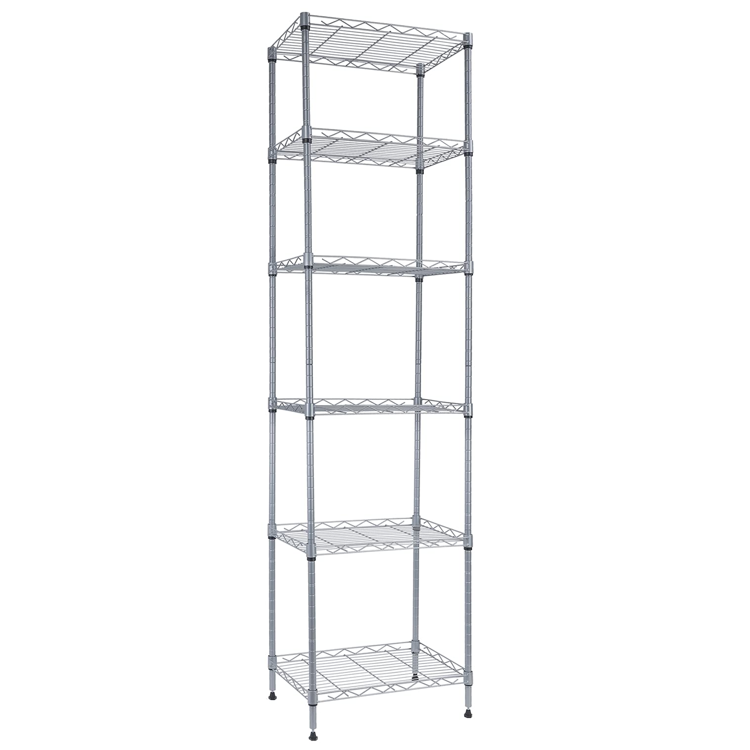 REGILLER 6 Wire Shelving Steel Storage Rack Adjustable Unit Shelves for Laundry Bathroom Kitchen Pantry Closet (Silver, 16.8L x 11.7W x 63H) - WoodArtSupply