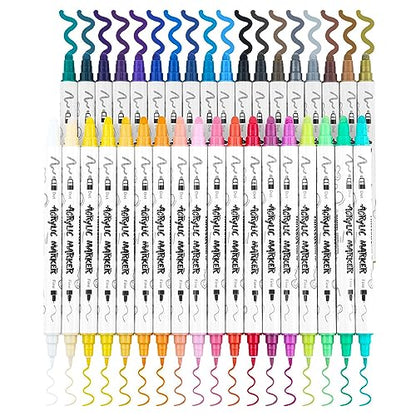 TRANSON 36 Color Dual-tip Acrylic Paint Pen Set for Canvas Rock Wood Leather Ceramic DIY Painting - WoodArtSupply