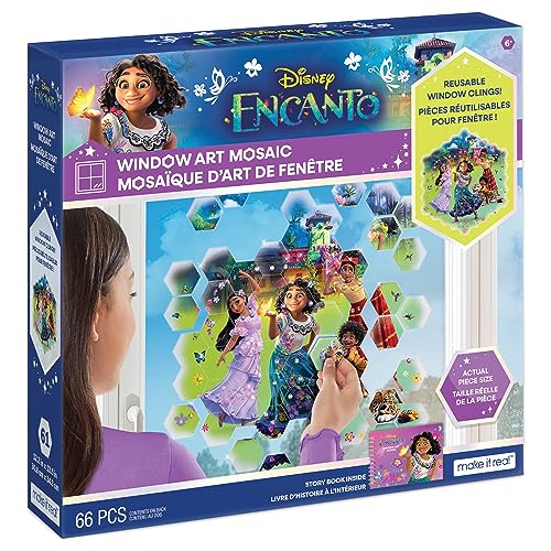 Make It Real Disney: Window Art Mosaic - Encanto - 66 pcs, Reusable Puzzle Window Clings, Creates a 12.2 x 13.5 Image, Kids Ages 6+ Make It Real