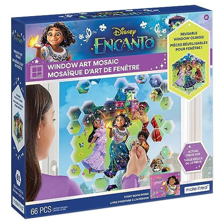 Make It Real Disney: Window Art Mosaic - Encanto - 66 pcs, Reusable Puzzle Window Clings, Creates a 12.2 x 13.5 Image, Kids Ages 6+ Make It Real