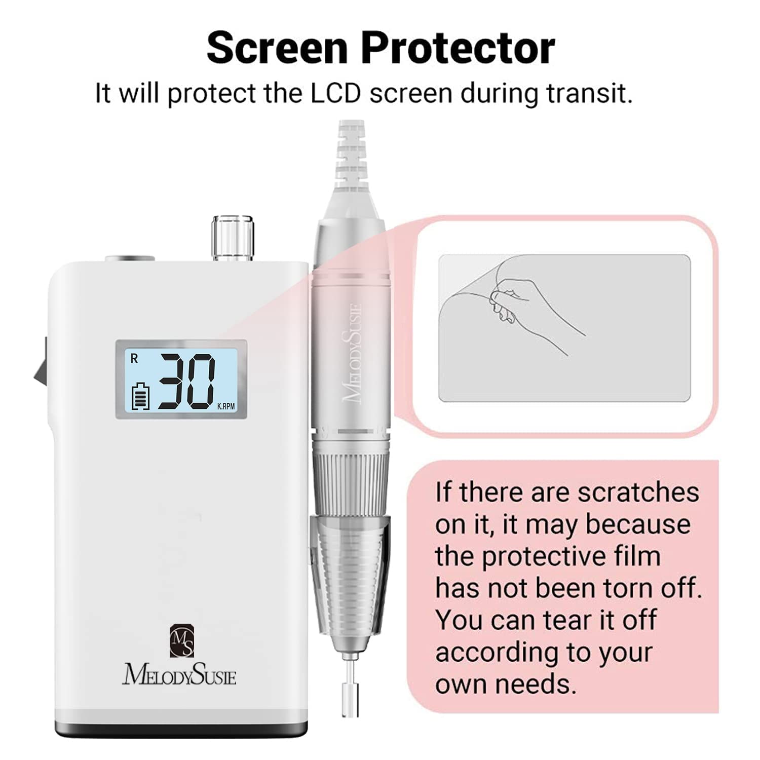 MelodySusie Professional Rechargeable 30000 rpm Nail Drill, Portable Electric E File Scamander, Acrylic Gel Grinder Tools with 6 Bits and Sanding MelodySusie