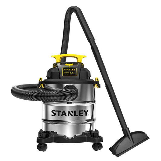 Stanley SL18116 Wet/Dry Vacuum, 6 Gallon, 4 Horsepower, Stainless Steel Tank, 4.0 HP, Silver+yellow - WoodArtSupply