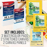 U.S. Art Supply 70-Piece Artist Watercolor Painting Set with Aluminum Field Easel, Wood Table Easel, 60 Watercolor Paint Colors, 34 Brushes, 2 US Art Supply