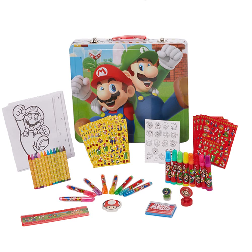 Innovative Designs Mario Brothers Super Mario Deluxe Activity Set with Carrying Tin, Coloring Sheets, Tattoos, Stickers, & Art Supplies Innovative Designs