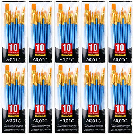 Painting Brush Set, 10 Packs /100 Pieces, Nylon Brush Head, Suitable for Oil and Watercolor, Perfect Suit of Art Painting, Best Gift for Painting AROIC