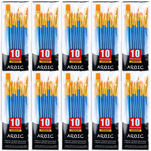 Painting Brush Set, 10 Packs /100 Pieces, Nylon Brush Head, Suitable for Oil and Watercolor, Perfect Suit of Art Painting, Best Gift for Painting - WoodArtSupply