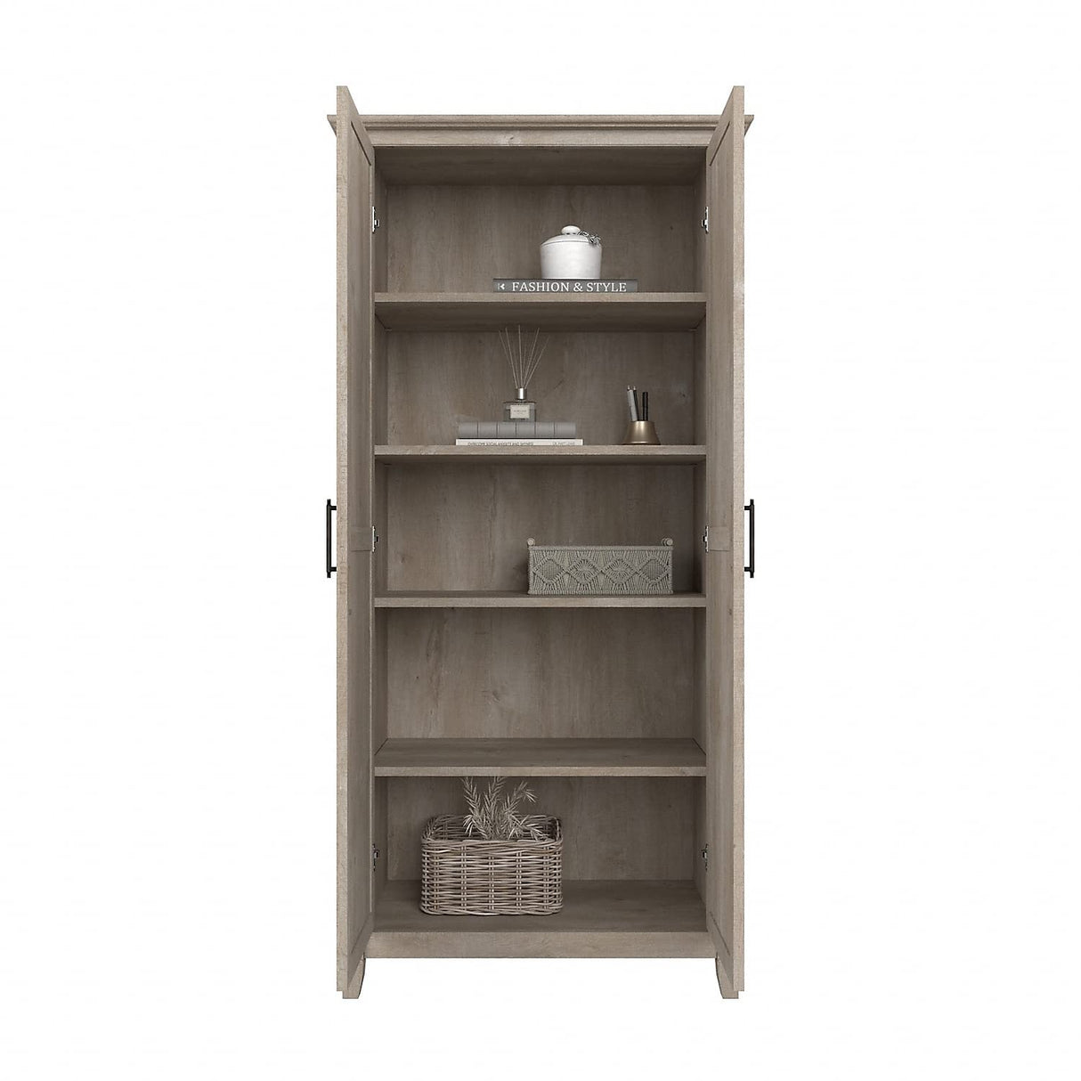 Bush Furniture Key West Tall Storage Cabinet with Doors in Washed Gray | Accent Chest for Home Office, Living Room, Entryway, Kitchen Pantry and More Bush Business Furniture