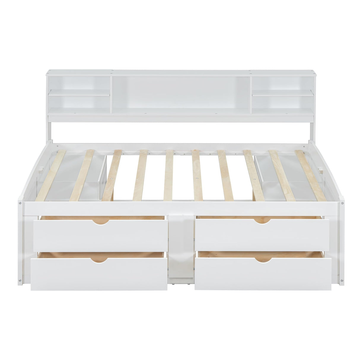 Loisall Wood Daybed with 2 Bedside Cabinets, Full Size Bed Frame with Upper Shelves and 4 Drawers for Bedroom,No Box Spring Needed (White) Loisall