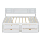 Loisall Wood Daybed with 2 Bedside Cabinets, Full Size Bed Frame with Upper Shelves and 4 Drawers for Bedroom,No Box Spring Needed (White) Loisall
