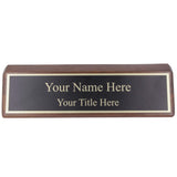 Personalized Walnut Wood Business Desk Black Name Plate with Gold Letters - 2" x 8" ExcelMark
