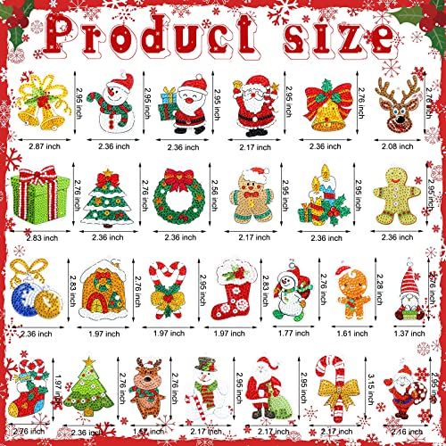 26 Pcs Christmas Diamond Painting Keychains Diamond Art Ornaments Key Chain 5D Resin DIY Diamond Painting Key Ring Rhinestone Pendant Ornament Junkin