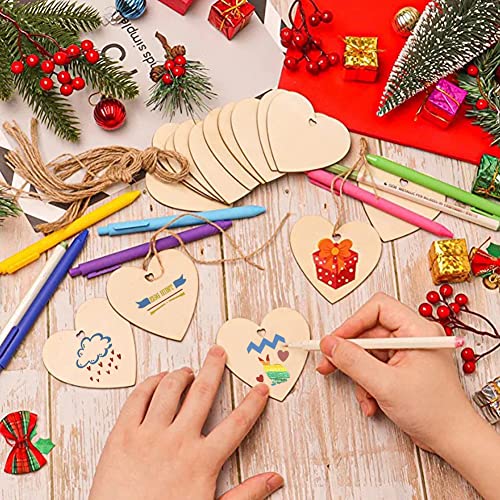 10 Pcs Unfinished Blank Wooden Hearts for Crafts,Heart-Shaped Wood Hanging  Pieces DIY Heart Slices Blank Wood Heart Wood Slices Embellishments