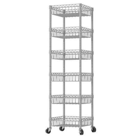 SINGAYE 6 Tier Wire Shelving Unit with Baskets Storage Rack Corner Shelf Shelving Adjustable Storage Shelf, 13.4" D x 13.4" W x 62.99" H,Silver SINGAYE