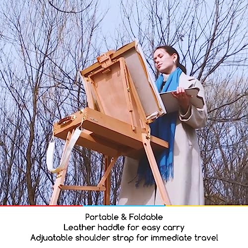 MEEDEN French Easel, Large Sketchbox Easel - Foldable Portable Beechwood Field Art Easel with Drawer, Palette & Metal Tray for Professionals, Artists MEEDEN