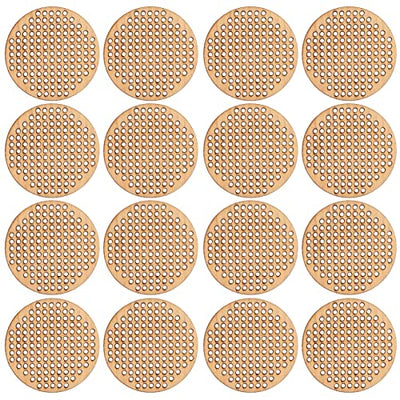Amosfun 20pcs Circle Wooden Hanging Tags Round Blank Hole Paved Cross Stitch Ornament Crafts for DIY Engraving