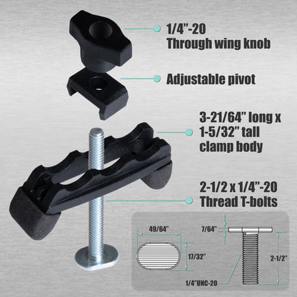 DuBois 51051 T Track Mini Hold Down Clamps Woodworking Series, Multi-Position Plastic Clamps Bit and Blade Safe CNC Router Clamp, 2 PK - WoodArtSupply