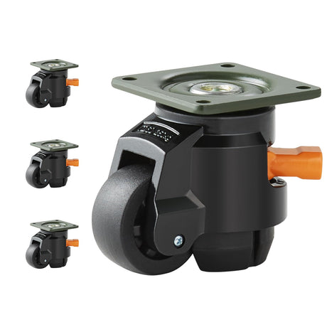 VEVOR Leveling Casters, Set of 4, 2200 lbs Total Load Capacity, 2 inches, Heavy Duty with Upgraded Handle Design, 360 Degree Swivel Caster Wheels, VEVOR