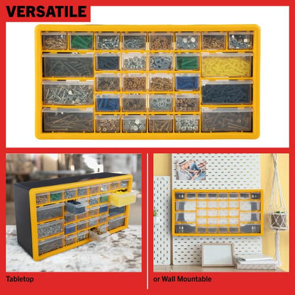 Stalwart 30-Drawer Small Part Organizer, 19.6" x 6.25" x 9.75", Yellow - WoodArtSupply