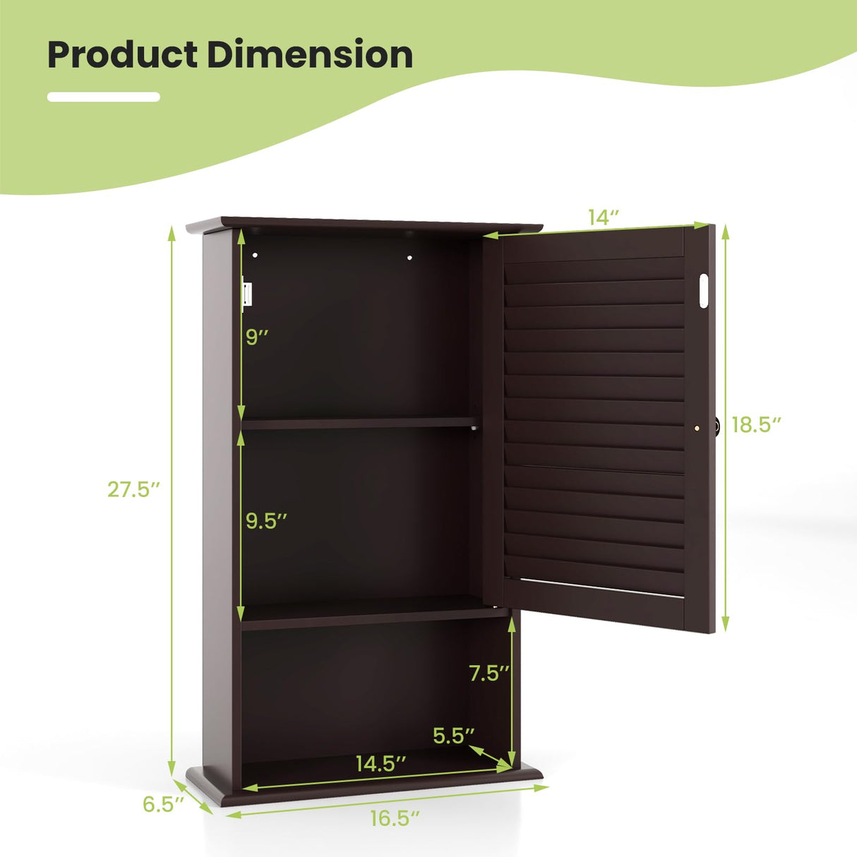 Tangkula Medicine Cabinet, Wall Mounted Bathroom Cabinet Single Door Wooden Bathroom Wall Cabinet with Adjustable Shelf (Brown) Tangkula