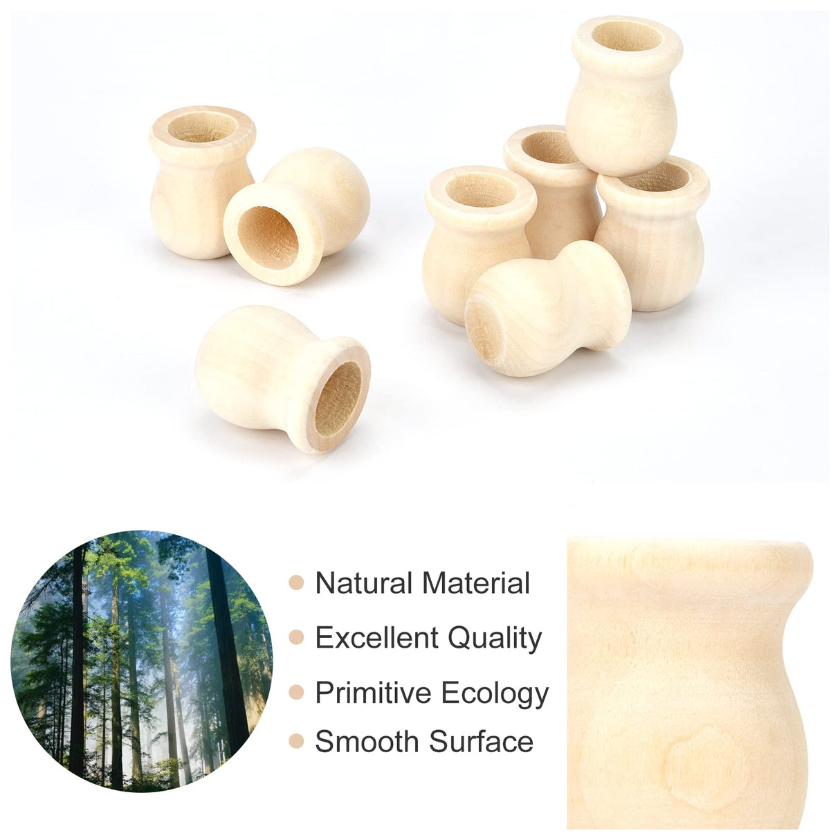 GORGECRAFT 1.5 Inch 10pcs Unfinished Wood Candle Cups Blank Candle Holders Wooden Candlesticks 4/5 Inch Hole Classics Flower Container for Hand GORGECRAFT