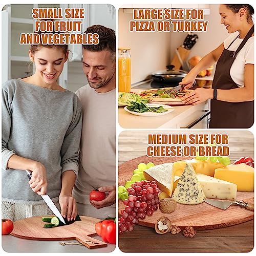Patelai 12 Piece Round Wood Cutting Board Pizza Peel with Handle Laser Engraving Serving Board Charcuterie Cheese Bread Cutting Board for DIY Wedding Patelai