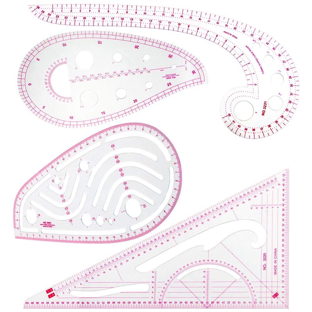 BUDDE Sew French Curve Metric Ruler - 4 Style Fashion Clear Metric Sewing Ruler Set, French Curve Pattern Ruler Kit for Beginners Tailors Designers BUDDE