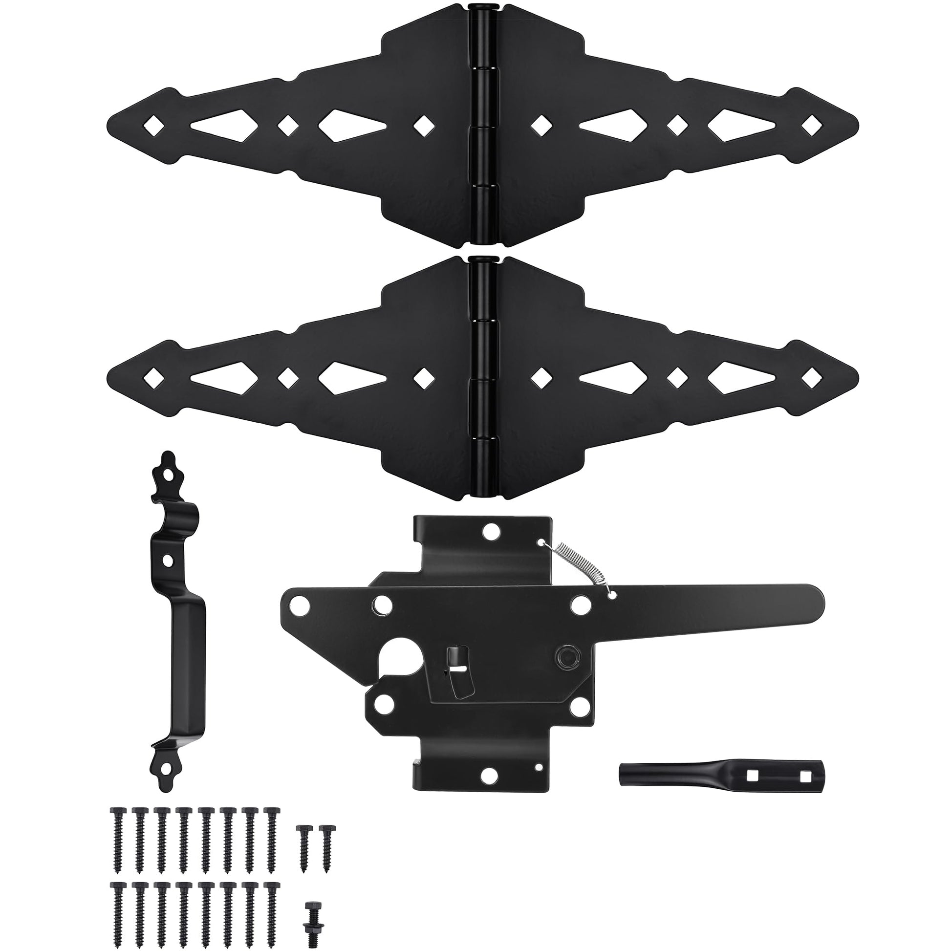 JIAHOO Gate Hardware Kit for Outdoor Fence, Heavy Duty 8" Gate Hinges & Post Gate Latch with Handle for Outdoor Swing Gate, Come with All Necessary - WoodArtSupply