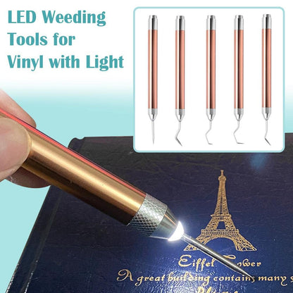 LED Weeding Tools for Vinyl: Lighted Weeding Pen with Pin & Hook for Removing Tiny Vinyl Paper/Iron Projects Cuts