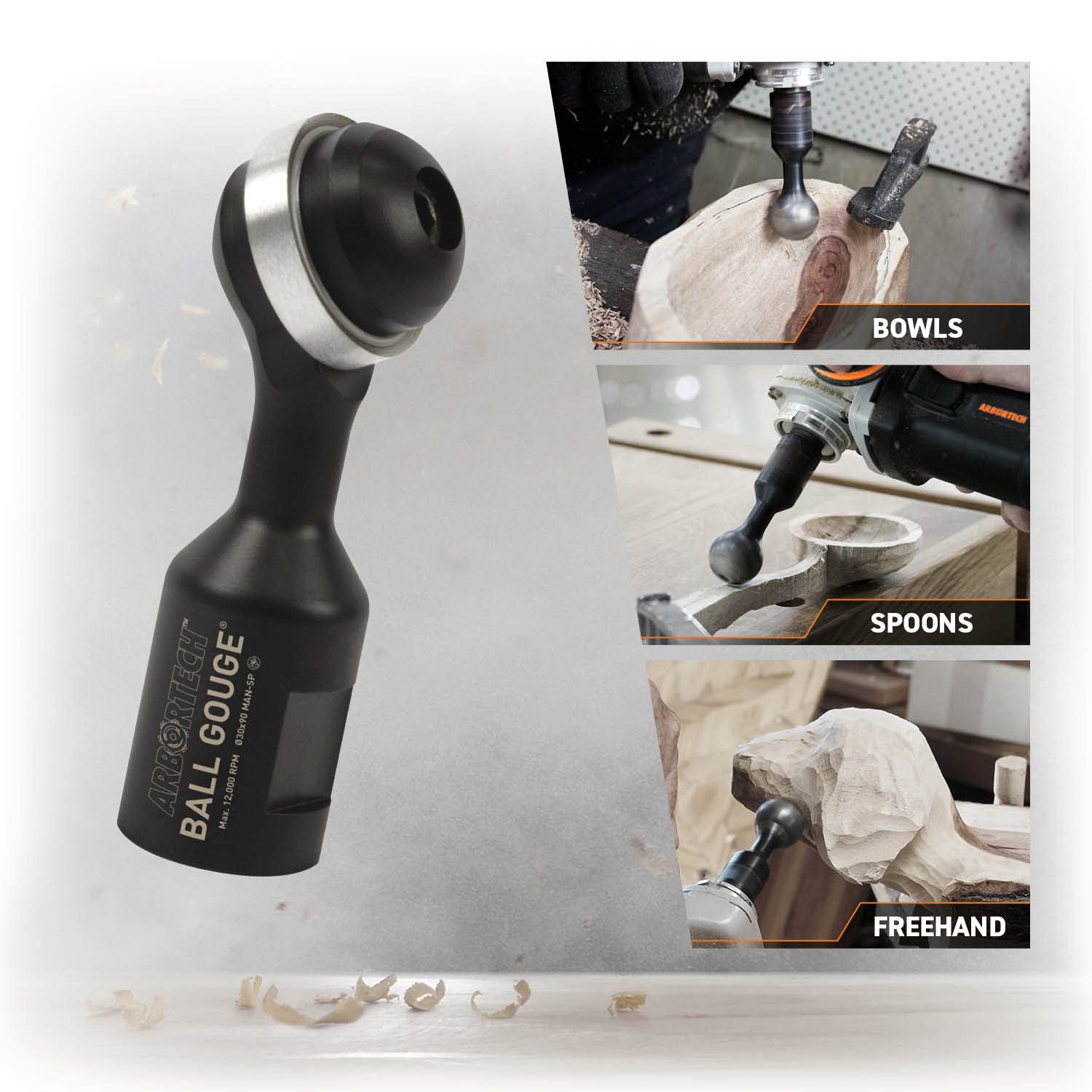 ARBORTECH Ball Gouge | Ø 30 mm Spherical Shaped Wood Gouge Power Carving Attachment for Angle Grinder | BAL.FG.2000 ARBORTECH