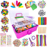 1405 Pcs Art and Craft Supplies for Kids, Toddler DIY Craft Art Supply Set Included Pipe Cleaners, Pom Poms, Feather, Folding Storage Box - All in kortes