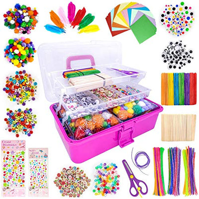 1405 Pcs Art and Craft Supplies for Kids, Toddler DIY Craft Art Supply Set Included Pipe Cleaners, Pom Poms, Feather, Folding Storage Box - All in