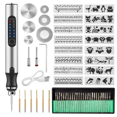Uolor USB Rechargable Engraving Pen with 42 Bits, Mini Electric DIY Engraver Cordless Rotary Tools Portable Engraving Tool for Jewelry Wood Metal