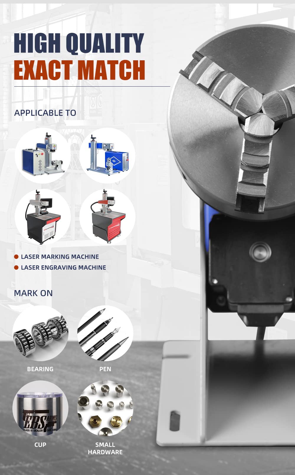 Rotary Chuck for laser engraver Three-Jaw Rotary Chuck D69MM for Fiber Laser Engraving Machine,Rotating Shaft axis Rotary Chuck driver Angle - WoodArtSupply